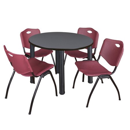 Kee Kee Round Table & Chair Set, Wood, Metal, Plastic Top, Grey TB42RNDGYBPBK47BY